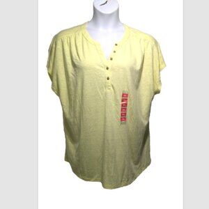 NEW Eddie Bauer Linen Henley Short Sleeve Pale Lime Top Plus XXL